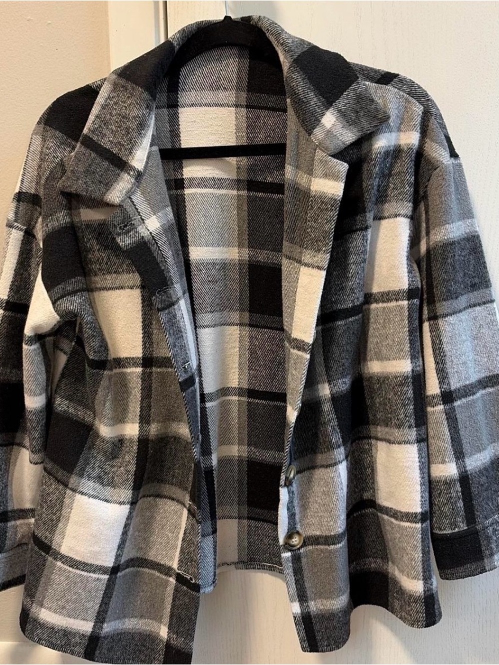 Plaid Black & White Wool-Blend Women's Coat